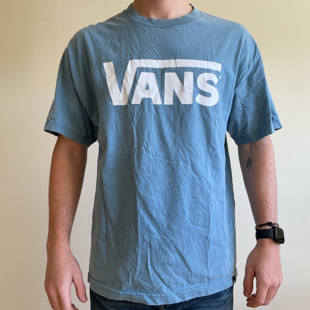 Vans Men's Blue Short Sleeve Logo Tee with White Print